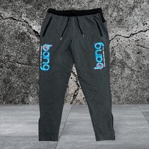 Bang Energy Drink Gray Blue Red Drawstring Ribbed Sweatpants Joggers Size Large